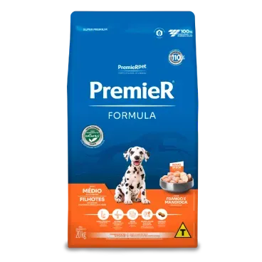 Racao Premier Formula Caes Filhotes Racas Medias Frango 20kg frente